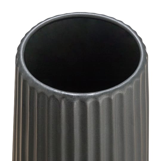 Hello Honey® 11.5" Matte Black Round Stoneware Fluted Vase with Embossed Lines